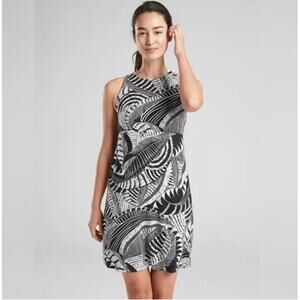 Athleta Santorini High Neck Dress Black White Zuma Sleeveless Petite Size SP